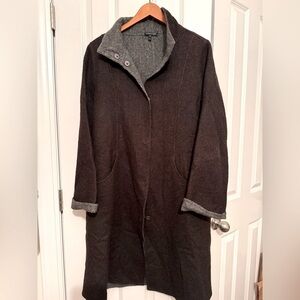 Eileen Fisher Alpaca Gray Wool Coat Size Medium lagenlook modern charcoal mid